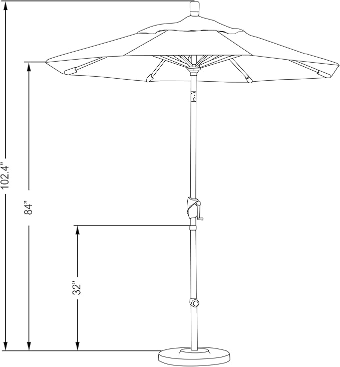 California Umbrella 7.5' Round Aluminum Market Umbrella, Crank Lift, Push Button Tilt, White Pole, Woven Granite Olefin