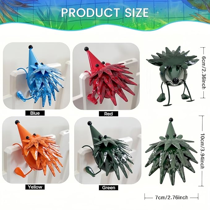 Cute Metal Hedgehog Statues (4PCS) Garden Figurines Outdoor Yard Ornaments for Patio Lawn Flower Beds Farmhouse Home Decor