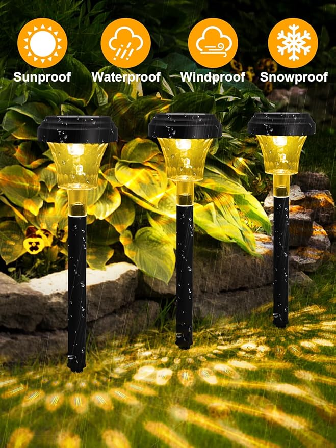 Ultra Bright Solar Lights 8 Pack, Outdoor Solar Yard Pathway Lights, Warm White IP67 Waterproof LED Garden Lights for Path, Backyard, Christmas, Lawn, Landscape Decorative