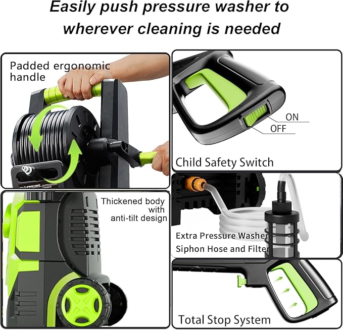2025Upgraded Pressure Washer 5000PSI with Adj-8-Level Touch Screen, 34" Tall Power Washer, 4 Quick Connect Nozzles, Inlet Hose&Filter&500mlFoam Cannon for Cars/Fences/Driveways/Home Cleaning, Green