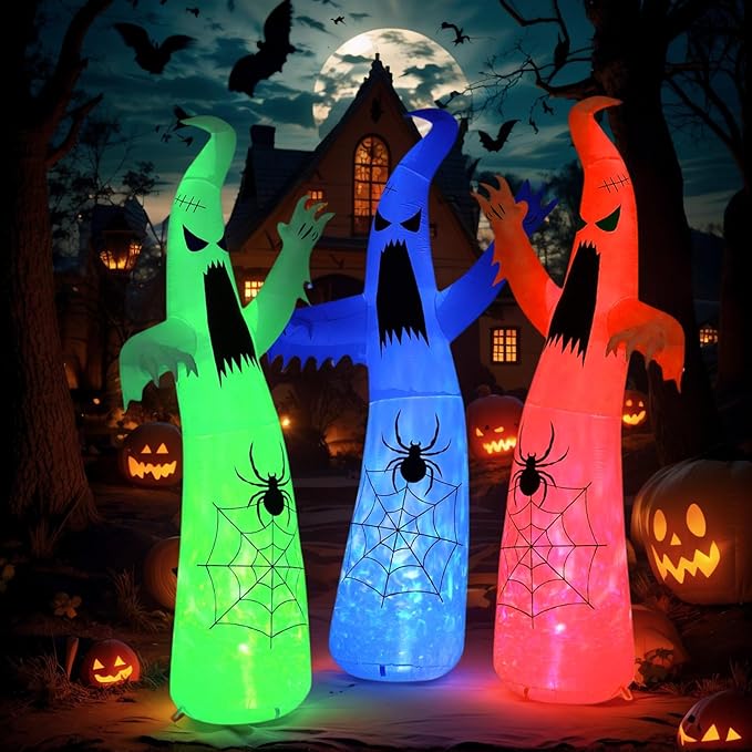 Halloween Inflatable Ghost Decoration, LED Color Changing Lights, Outdoor Yard Decor with Wings (8FT Thriller Spider Ghost)
