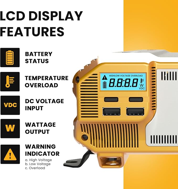 Krieger 1100 Watt 12V Power Inverter Dual 110V AC Outlets, Installation Kit Included, Automotive Back Up Power Supply For Blenders, Vacuums, Power Tools - ETL Approved Under UL STD 458