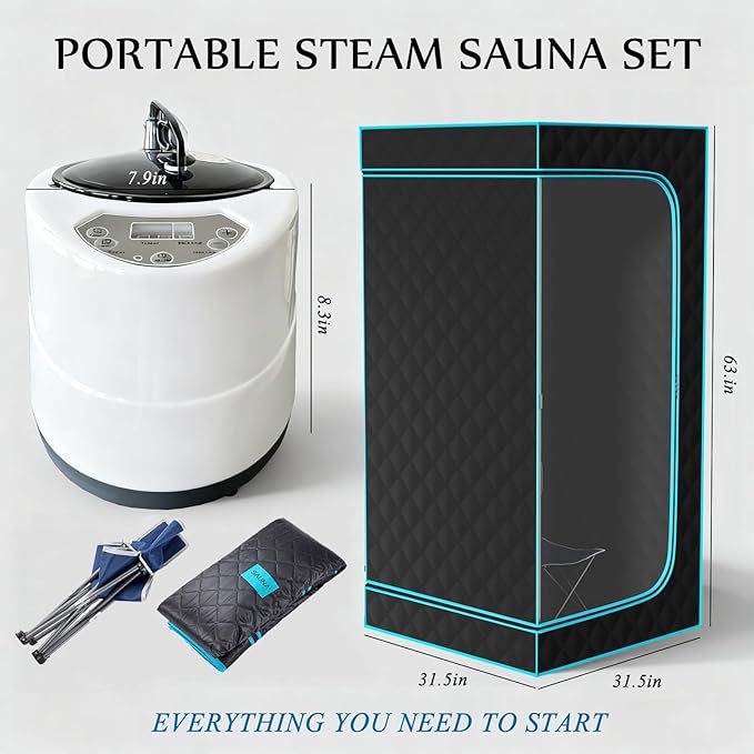 Sauna,Portable Steam Sauna,Fold-able Wet Sauna Tent Set with 2.5L 1500W Steamer,Full Size Home Sauna,with Folding Chair,Remote Control,Blue Sauna for Gym,Pilates,Garage,Hot Tub