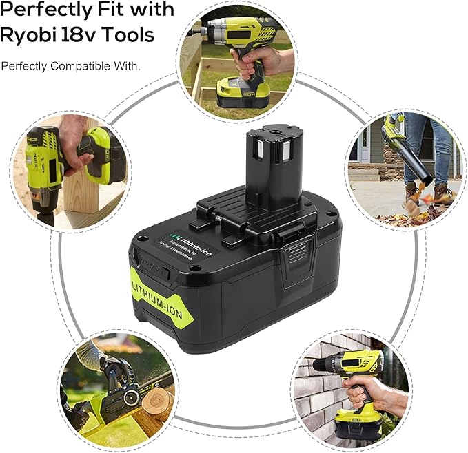 ARyee 2Pack 6.0Ah 18Volt Replacement for Ryobi 18V Lithium Battery ONE+ Plus P108 P102 P103 P104 P105 P107 P109 P122 RB18L50 PBP005 Cordless Power Tools with P117 Battery Charger for Ryobi