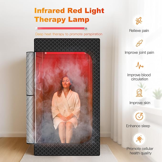 Upgraded Infrared Sauna Box for Relaxation, Portable Sauna for Home, Sauna Tent with 660nm Red Light Therapy, Quick Heating and Easy Setup, Personal Sauna with 2.5L/1000W Steamer, 2.6’ x 2.6’ x 5.9’