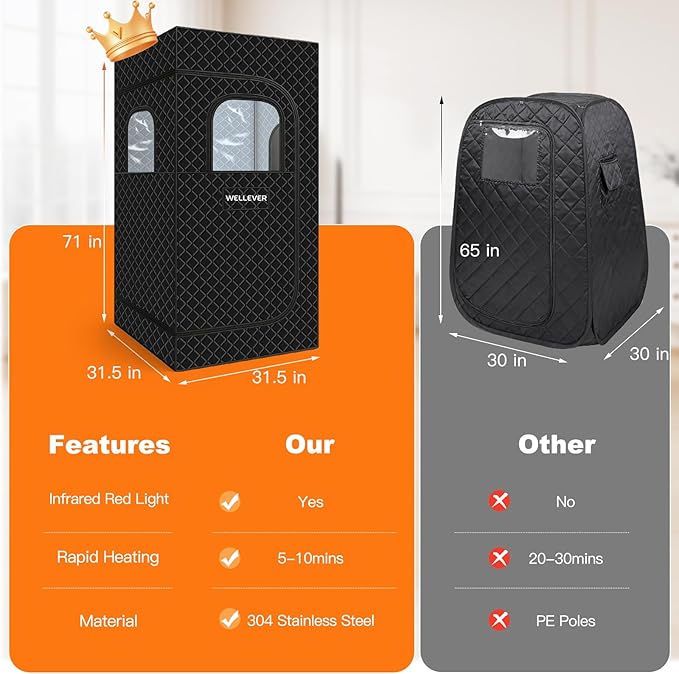 Upgraded Infrared Sauna Box for Relaxation, Portable Sauna for Home, Sauna Tent with 660nm Red Light Therapy, Quick Heating and Easy Setup, Personal Sauna with 2.5L/1000W Steamer, 2.6’ x 2.6’ x 5.9’