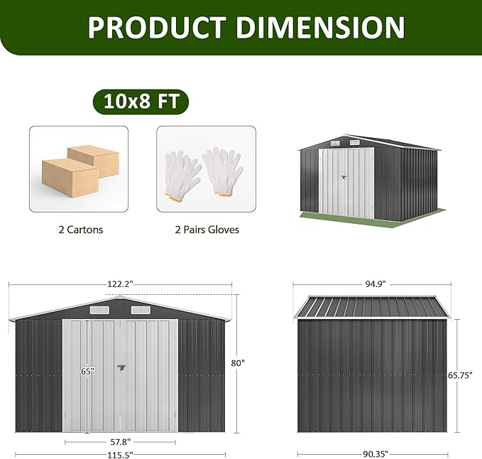 10x8 FT Outdoor Storage Shed, Metal Garden Tool Shed with Updated Frame Structure and Lockable Doors, Ideal for Backyard Garden Patio Lawn, Grey