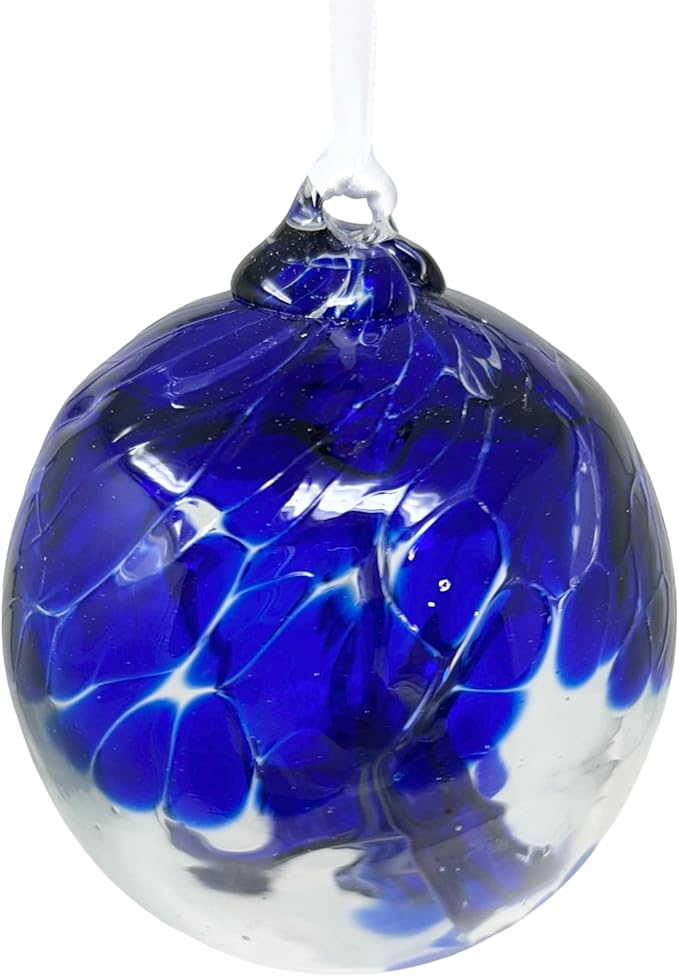 Sapphire Tree of Life Glass Globe - Small 3.5 inch Hand Blown Handmade Hanging Garden Gazing Ball Indoor Outdoor Home Décor