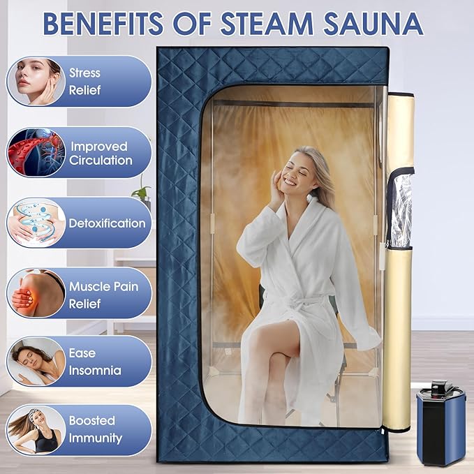 Portable Steam Sauna Tent for Home – Dual Mode Standing/Sitting Sauna Box with 9-Level Temperature Control (95-140°F), 3L Steamer & Wireless Remote, Large Size 72 Auto Shut-Off