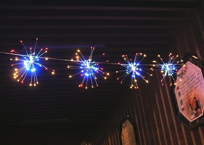 Remote Firework LED Copper Wire Starburst Lights - 10 Connection 600 LED Fairy Twinkle String Lights - 8 Modes With Remote Control, Dimming, Timer (Colorful)