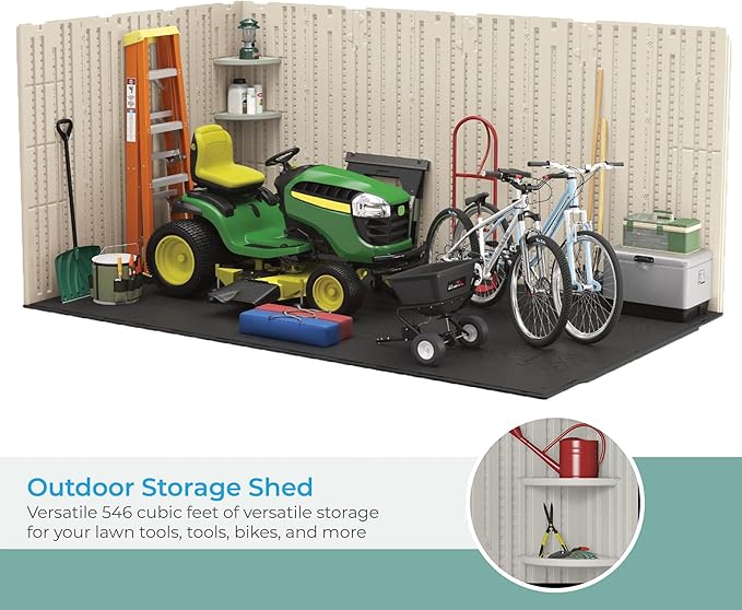 Suncast 8x10 Ft. Outdoor Storage Shed - Large Resin Outdoor Shed with Floor Included, Lockable Double Doors & Skylights. 547 Cu Ft Tremont Garden Plastic Sheds for Lawn Tools, Riding Mowers, & Bikes