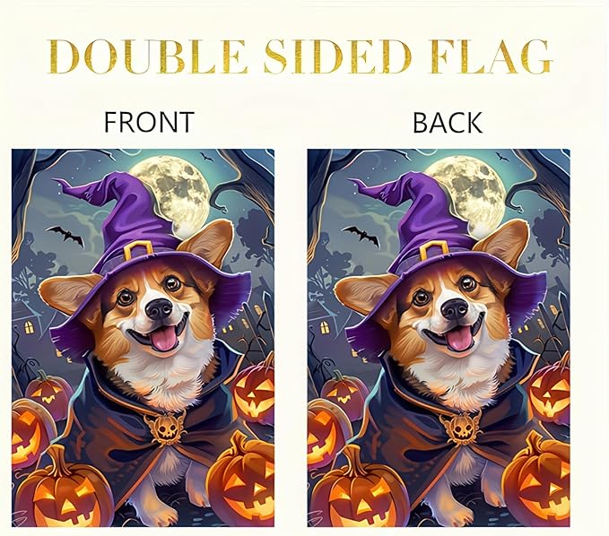 Halloween Decorations Outdoor Garden Flag 12x18 Inch Double Sided Corgi Dog Witch Hat Pumpkin Fall Decor Yard Lawn Porch Patio Halloween Garden Flags