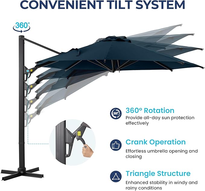 SUNVIVI OUTDOOR Outdoor Patio Umbrella, Patio Umbrella, Market Umbrella, Large Outdoor Umbrella, Metal Pole Umbrella with Push Button Tilt and Crank, Polyester Canopy