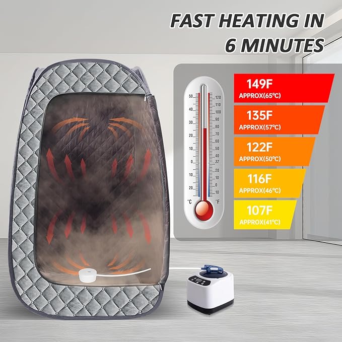Portable Steam Sauna, Personal Steam Sauna Tent for Home Spa, Full Size Portable Spa Sauna Box with 3L 1000W Sauna Steamer, Large Size Foldable Chair Included, Grey