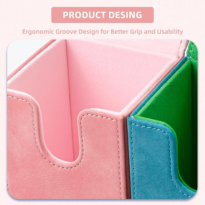 Magic Card Deck Box for MTG Single Deck Card Box fits 100+ TCG Sleeved Cards Soft Leather Card Box Top loading Card Boxes Magic Gift for MTG TCG CCG (Vertical,Pink)