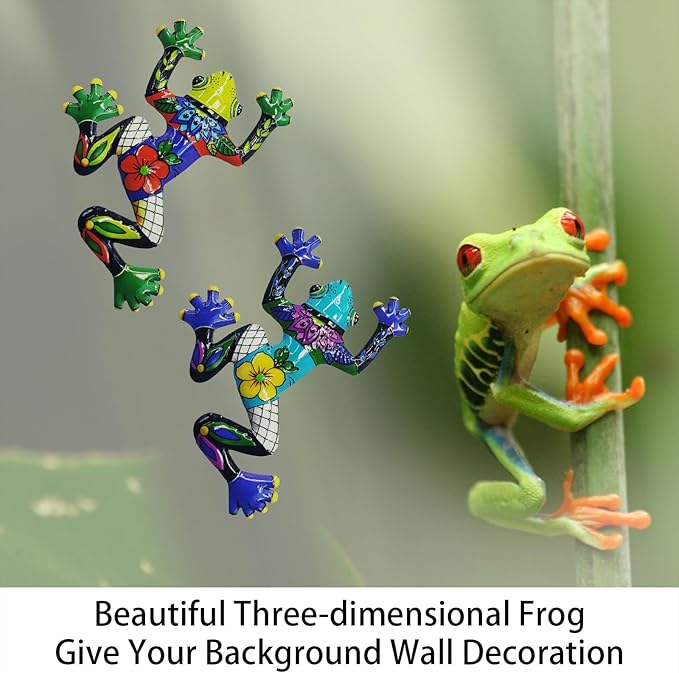 John's Studio 2Pcs Metal Frog Wall Decor Outdoor Garden Hanging Art Sculptures Home Ocean Theme Decorations for Kitchen Bathroom and Pool