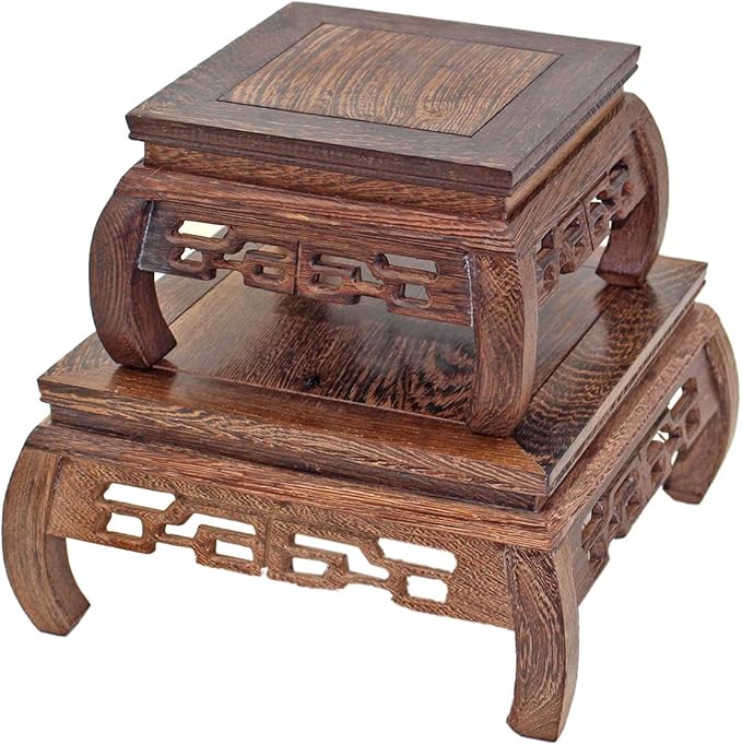 GOLDY&WENDY Chinese Style Wooden Base Rosewood Carved Flower Bonsai Display Stand Art Antique Furniture Decoration