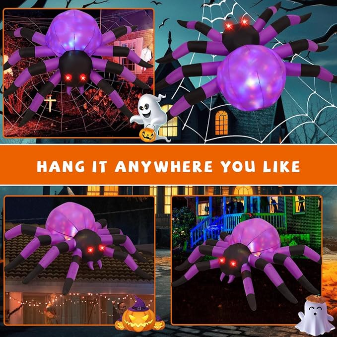 GOOSH 6.7 FT Width Halloween Inflatable Spider Outdoor Decoration with Magic Light, Blow Up Yard Inflatables Holiday Inflatables for Outdoor Yard Garden Lawn Decor