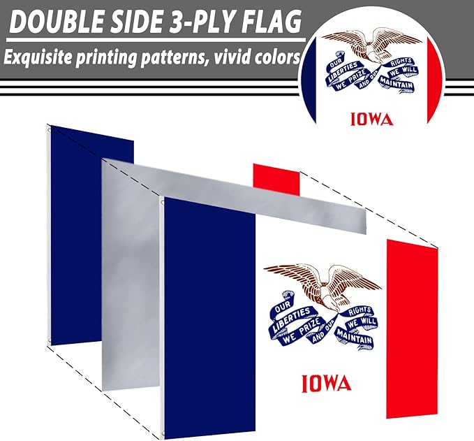 FLAGWIN Iowa Flag 3x5 FT - 3 Ply Double Sided Polyester Iowa State Flag with Brass Grommets - Vivid Color and Fade Proof State of Iowa Flags 3x5 Outdoor