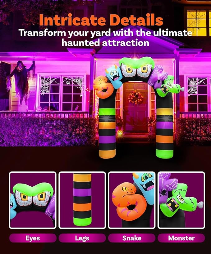 Giant Halloween Inflatables 9FT Spooky Archway, Halloween Inflatable Arch Built-in 8 LED for Spooky Halloween Inflatables Outdoor Decoration Graden Lawn Decor Party Haunted House