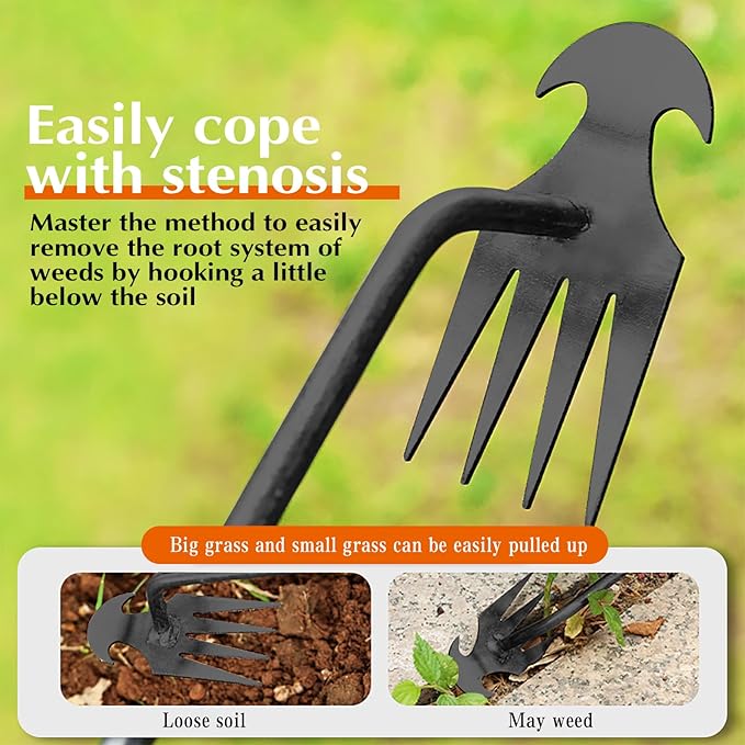 Weed Puller Tool Garden Weed Pulling Tool,Portable Garden Weeding Tool,4 Teeth Manganese Steel Forged Hand Weeder for Vegetable Gardening Backyard Farm Planting & Weeding,Ideal for Gardening
