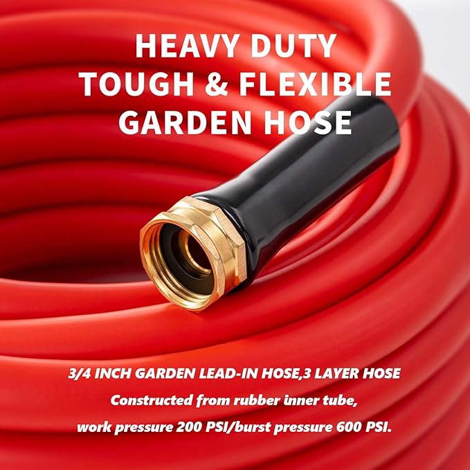 Garden Hose 75ft x 3/4” Hot Water Hose, Heavy Duty -50°F to 190°F,Burst 600Psi Flexible Upgraded Rubber Hoses,3/4” Solid Fittings for All-weather Outdoor Lawn & Garden