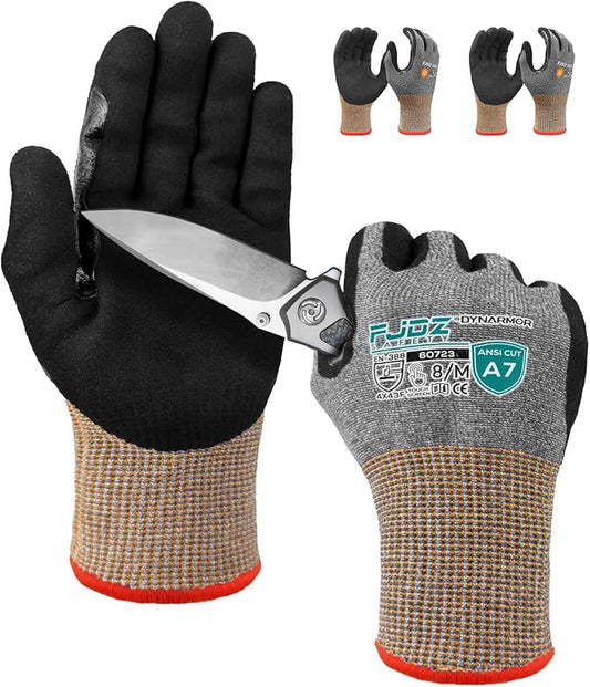A7 Cut Resistant Work Gloves, 3 Pairs Nitrile Coated Cutting Glove for Woodworking,Construction,Fishing,Metalwork