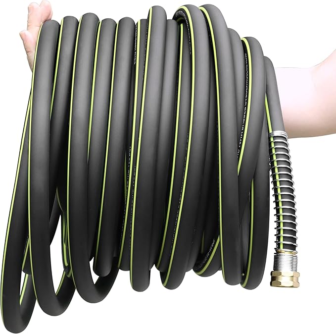Rubber Garden Water Hose 100ft, 5/8" Leak Proof Garden Hose with Brass Connector, Flexible Hose Pipe for Lawn, Watering Cleaning & Washing
