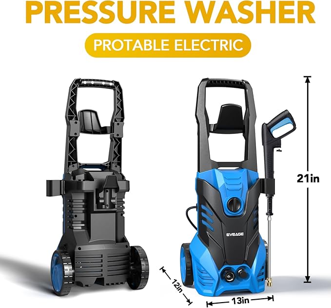 EVEAGE Electric Powerful Pressure Washer - 3500PSI Max 2.5GPM Power Washer with 20FT Hose 4 Quick Connect Nozzles, Soap Tank Clean Cars, IPX5 Car Wash Machine/Car/Driveway/Patio Clean