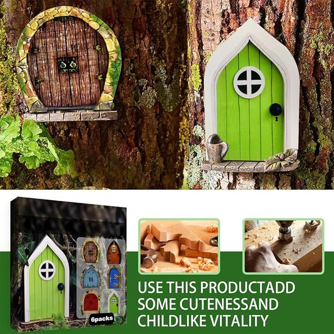 Enchanted Fairy Door for Tree Trunks - Weather-Resistant Miniature Garden Decor, 6-Piece Whimsical Outdoor Accessory Kit for Kids & Fantasy Enthusiasts (Fairy Tale Style-1)