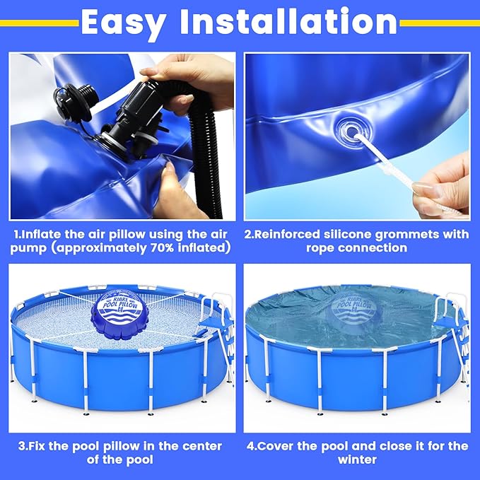 Riare 1pcs 4 X 4 Ft Pool Air Pillows for Above Ground Pools- Winter Pool Pillow Swimming Pools Closing Winterizing Kit with Ropes, Cold-Resistant 0.4mm Thicken PVC Ice Equalizer Pillow for Support