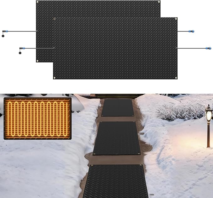Snow Melting Mats Outdoor for Walkways, 30 x 60 2Pack in No-Slip Heated Outdoor Mats with 10 ft Power Cord, 3 in/h Speed Snow and Ice Melting Pads for Winter Backyards Snow Removal