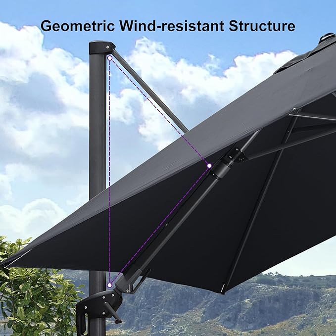PURPLE LEAF 8' X 8' Left-right Tilting Patio Umbrella Outdoor Cantilever Swivel Square Umbrella Aluminum Offset Umbrella with 360-degree Rotation for Garden Deck Pool Patio Grey