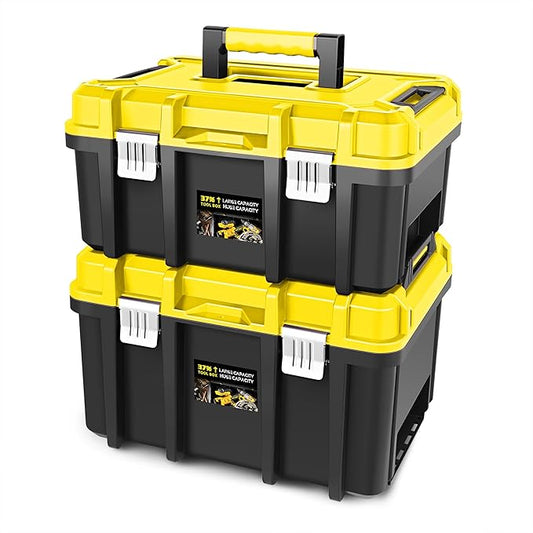 ‎DNA MOTORING 2pcs Tool Boxes Set - Lockable Organizer Storage Portable Toolbox with Removable Tray for Workshop Garage & Household, Large Capacity, TOOLS-00310-YL