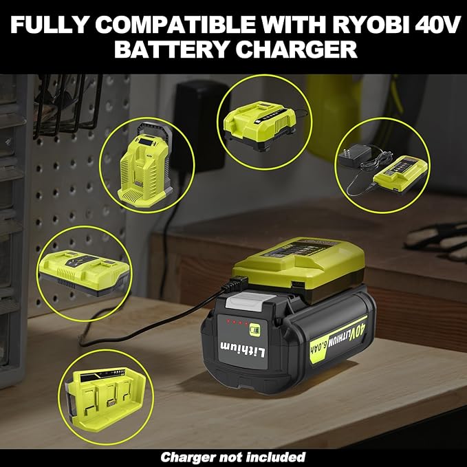 40V 6.0Ah Lithium-Ion Battery Replacement for Ryobi 40v Battery, OP4020, OP4060, OP4040, OP4050. High Capacity Compatible with Ryobi 40-Volt HP Cordless Power Tools and Chargers