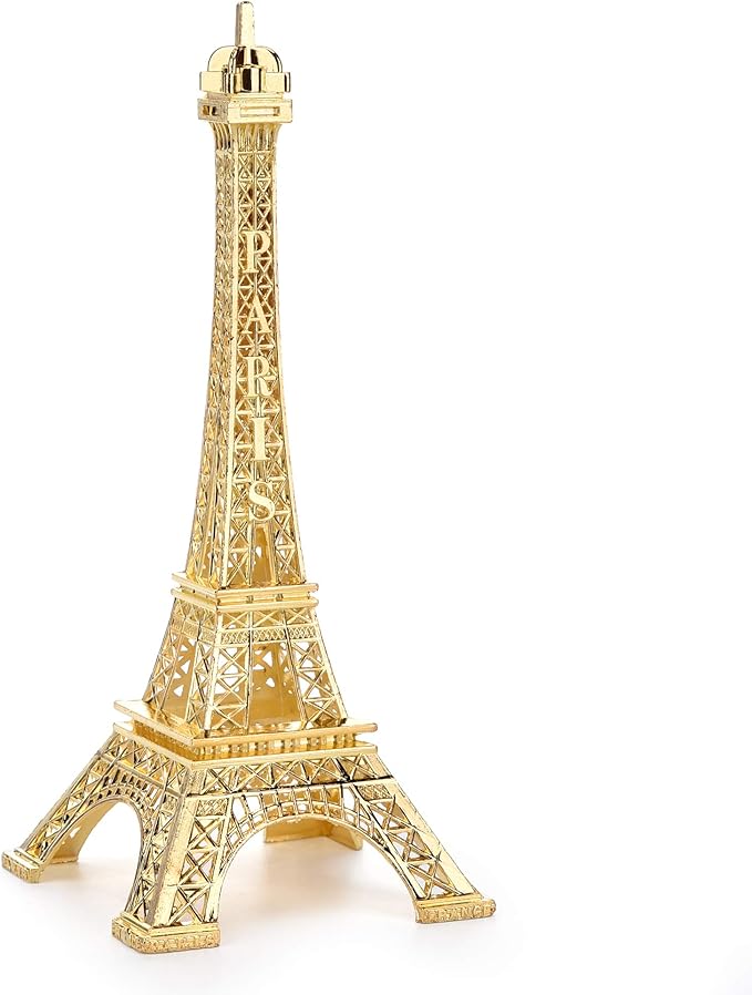 ESHATO Gold Metal Eiffel Tower Statue, 10inch Decorative Figurine Replica Stand Holder for Cake Topper Table Decor Gift Party Home Decoration