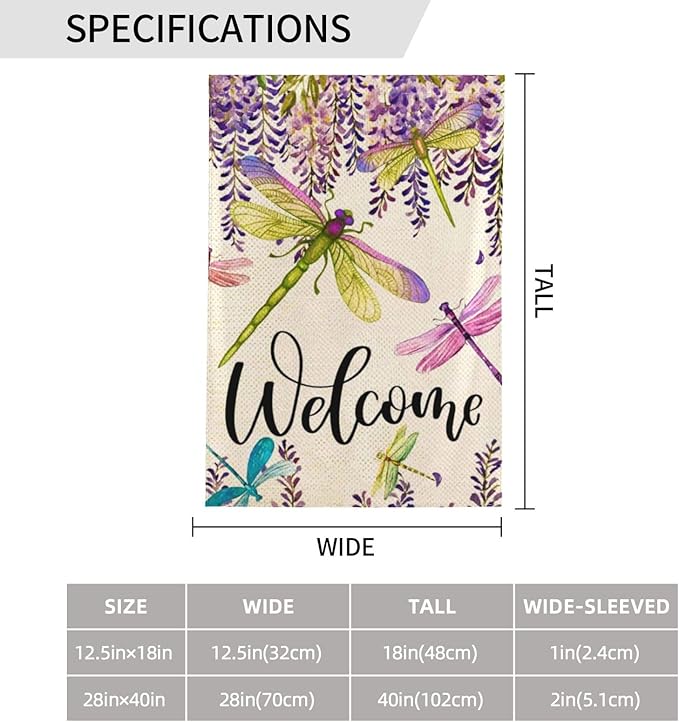 Dragonfly Garden Flag Vertical Double Sided Outdoor Yard Flags 12.5x18 Inch Burlap Banners for House Lawn