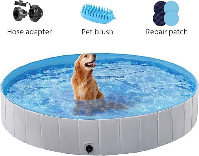 Yaheetech Foldable Dog Pool Portable Kiddie Pools Collapsible Hard Plastic Dog Swimming Pools Doggie Wading Pool Bath Tub for Puppy Small Medium Large Dogs, 63 x 12 Inches Gray