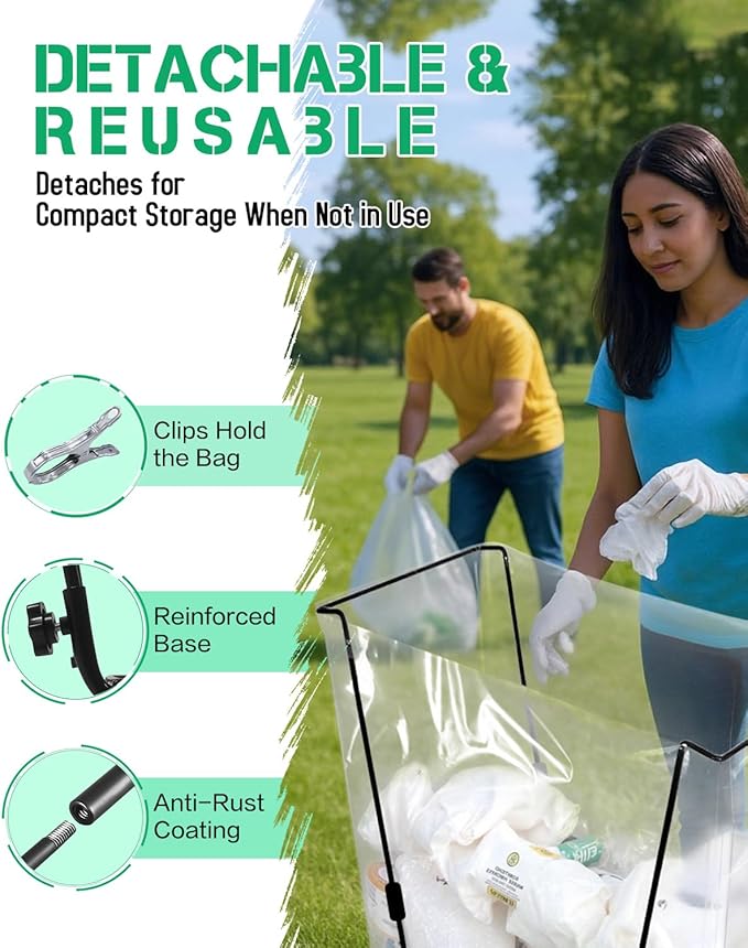 Jayhalo Trash Bag Holder, Outdoor Metal Leaf Bag Holder Stand 30-45 Gal, Portable Garbage Bag Holder Frame for Garden Camping Portable Trash Can, Leaf Bag Holds Disposable Bags, Freestanding Design