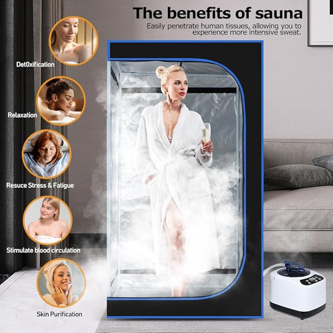 Panana Portable Steam Sauna, Full Size Full Body Home Sauna Box, Foldable Sauna Tent with 1000W 3L Steamer, Remote Control, Folding Chair, 9 Levels