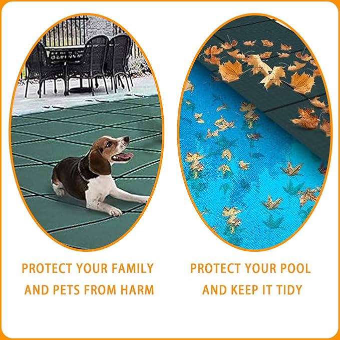 Swimming Pool Safety Underground Pool Cover, Swimming Pool Safety Cover, Cold Resistant Pool Cover 18' X 36' Contains All Hardware for Installation, Sturdy and wear-Resistant, Green
