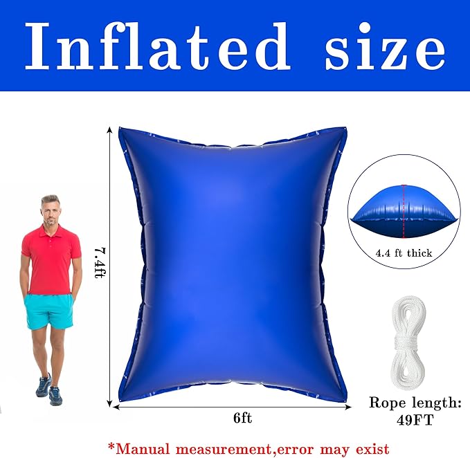 Sfcddtlg 7.8 x 6.3 Ft Large Pool Pillows for Above Ground Pools- Rectangle Winter Pool Cover Air Pillow- Inflatable Swimming Pool Closing Winter Pillow with Ropes for Support Pool Covers