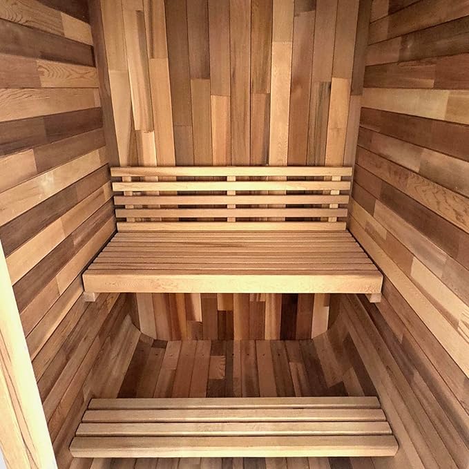 ZONEMEL Outdoor Steam Sauna for 2 Person, Canadian Red Cedar Sauna Room with 4.5KW Heater, 8mm Tempered Glass, Floor Kit, 220V (0-195 °F)