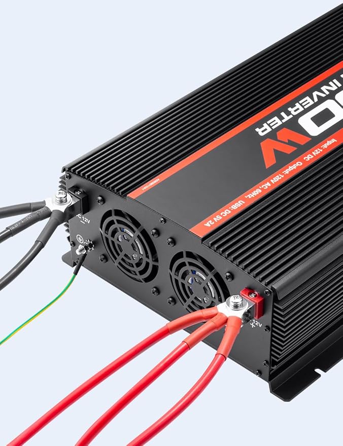 POTEK 5000W Power Inverter 4 AC Outlets 12V DC to 110V AC Car Inverter with 2 USB Ports Black