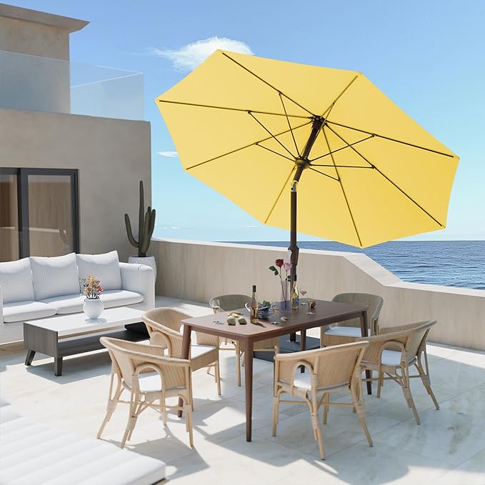 PatioKingdom Auto-Tilt 9FT Patio Umbrella Outdoor with 8 Sturdy Fiberglass Ribs,Market Table Umbrella for Pool,Backyard,Deck and Garden