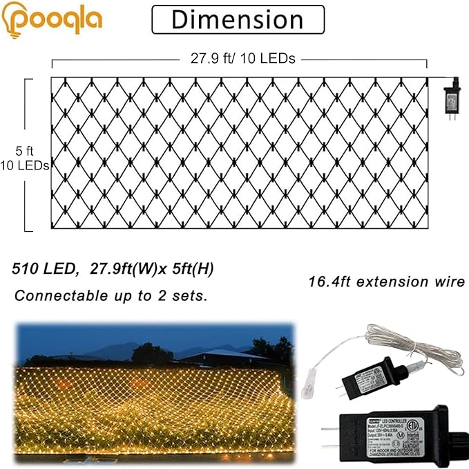 Christmas Net Lights, 510 LED Large Outdoor Net Mesh Lights for Bushes 28x5 ft, 8 Modes Waterproof Twinkle String Light Connectable for Halloween Hedge Yard Garden Party Decor, Warm White