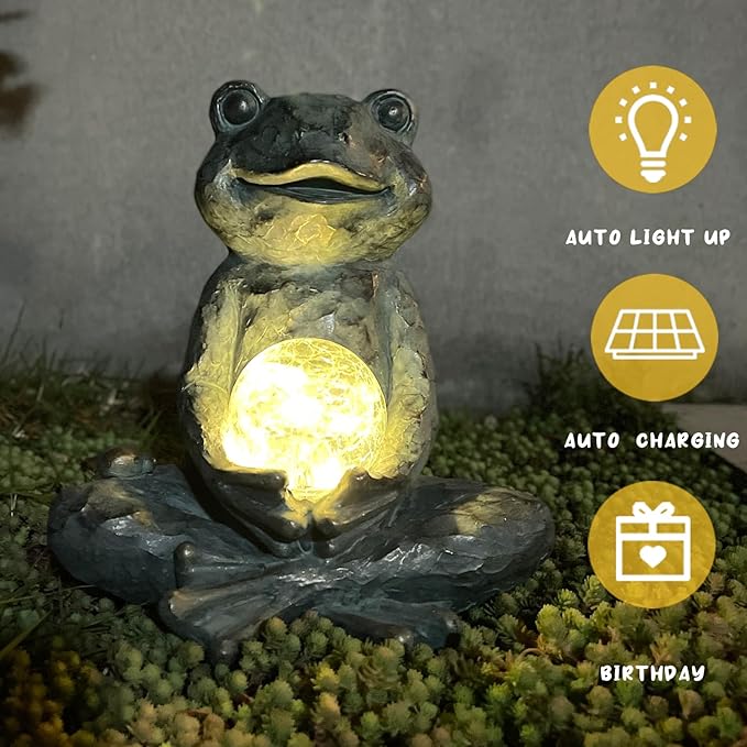 Zen Yoga Frog Garden Statue Ornament, Outdoor Decor, Solar Patio Garden Sculptures & Statues, Gift Ideas for Women