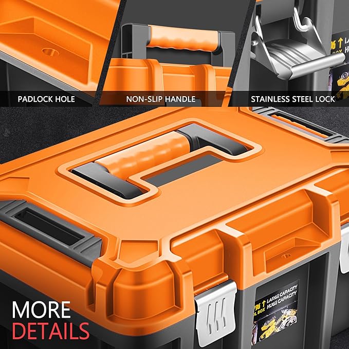 ‎DNA MOTORING 2pcs Tool Boxes Set - Lockable Organizer Storage Portable Toolbox with Removable Tray for Workshop Garage & Household, Large Capacity, TOOLS-00310-OG
