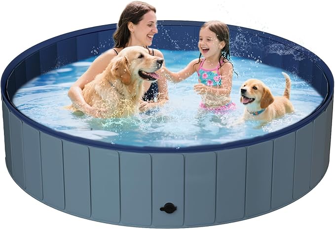 UCCY Foldable Dog Pool for Large Dogs Hard Plastic Kiddie Swimming Pool Non-Slip Portable Dog Bathtubs Collapsible Multi-Use Whelping Box Ball Pit Outdoor Pool for Backyard Duck Pond Grey XXL-72"x12"