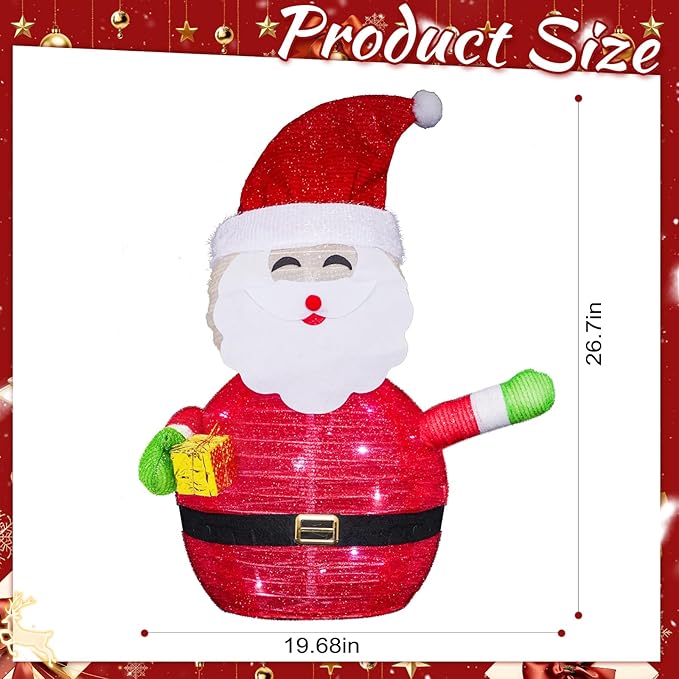 Christmas Standing Lighted Santa Claus Decoration, Battery Operated Light-Up Christmas Decorations for porches, lawns, Yards, Indoor and Outdoor (2.75ft)